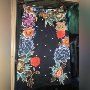 Black floral polka dot pencil skirt